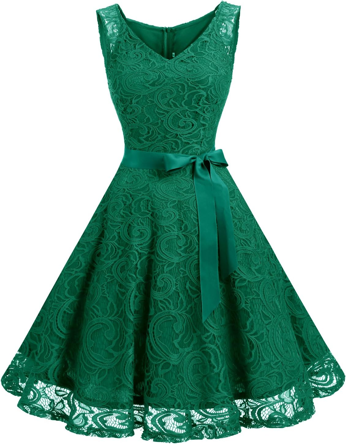Floral Lace Bridesmaid Party Dress with V Neck Design