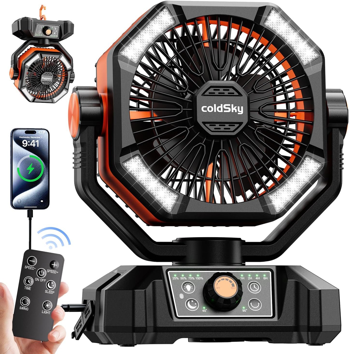 Portable Camping Fan with LED Lantern & Remote Control