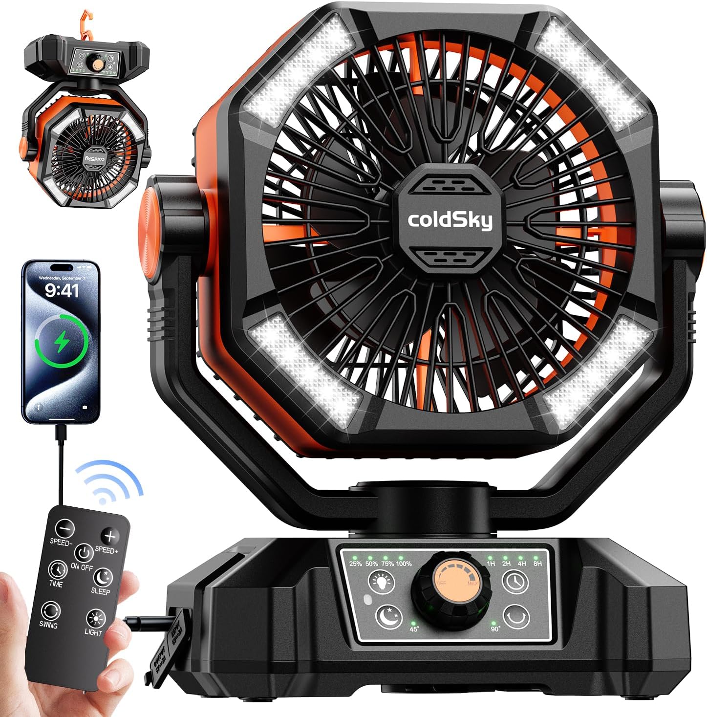 Portable Camping Fan with LED Lantern & Remote Control
