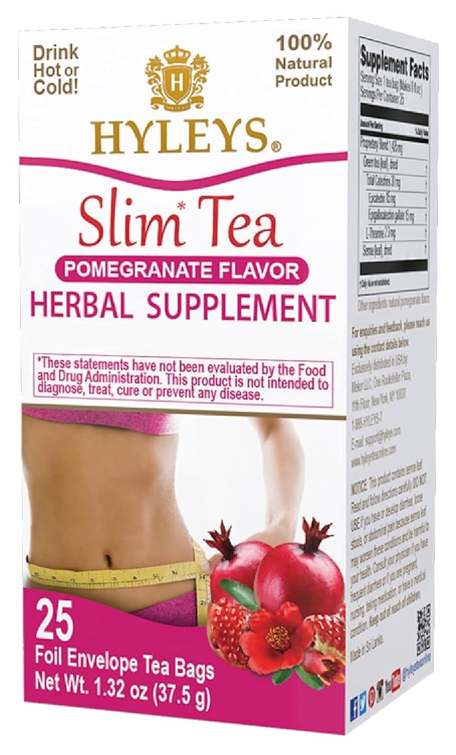 Hyleys Slim Tea Pomegranate Flavor for Weight Loss and Detox