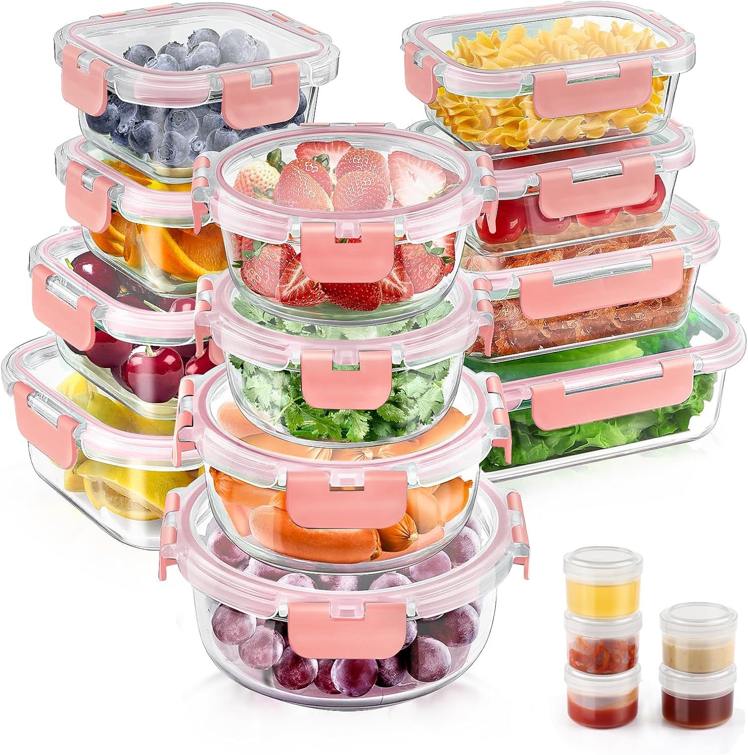 34pcs Glass Food Storage Containers Set for Meal Prep & Storage