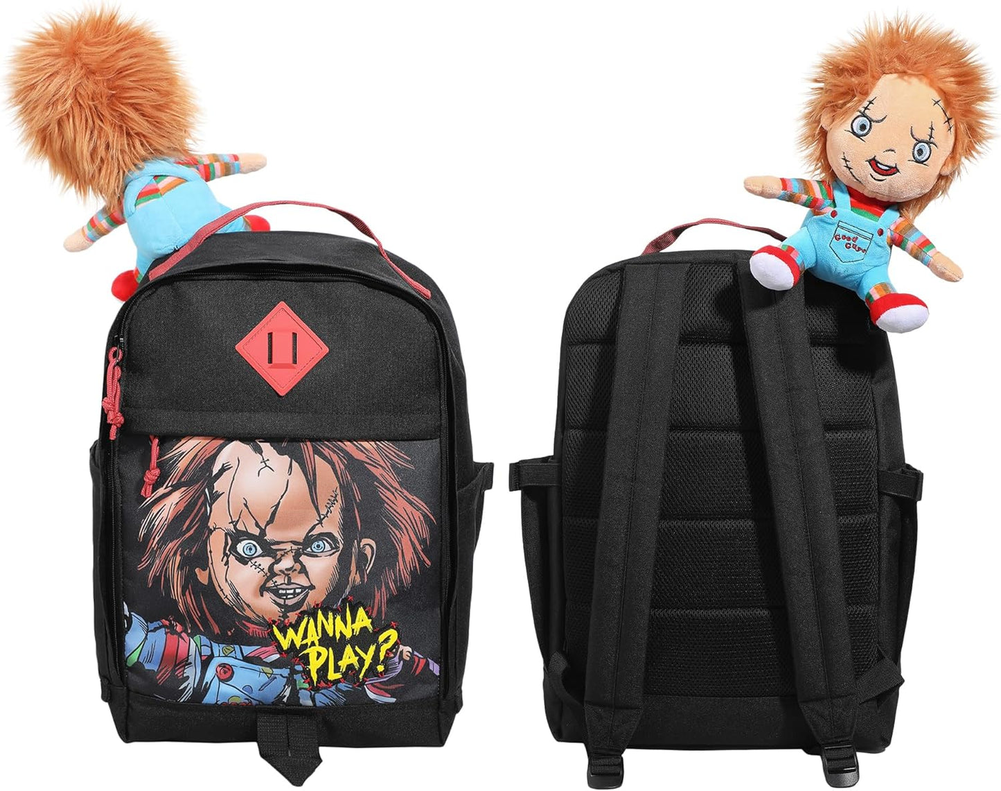 Chucky 17.5 in Black Adult Backpack with Plush Character Charm