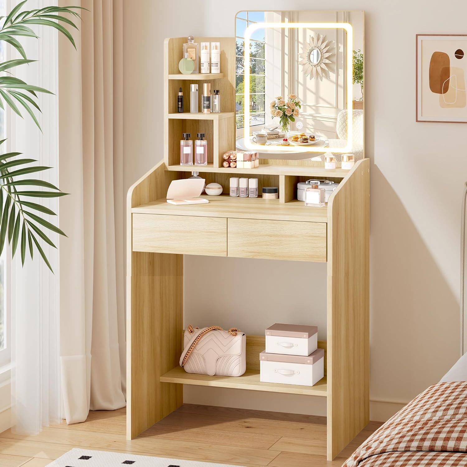 Small Makeup Vanity Desk with Lighted Mirror for Beauty Needs