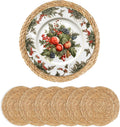 Round Woven Placemats 13 in Set of 6 - Boho Rattan Water Hyacinth