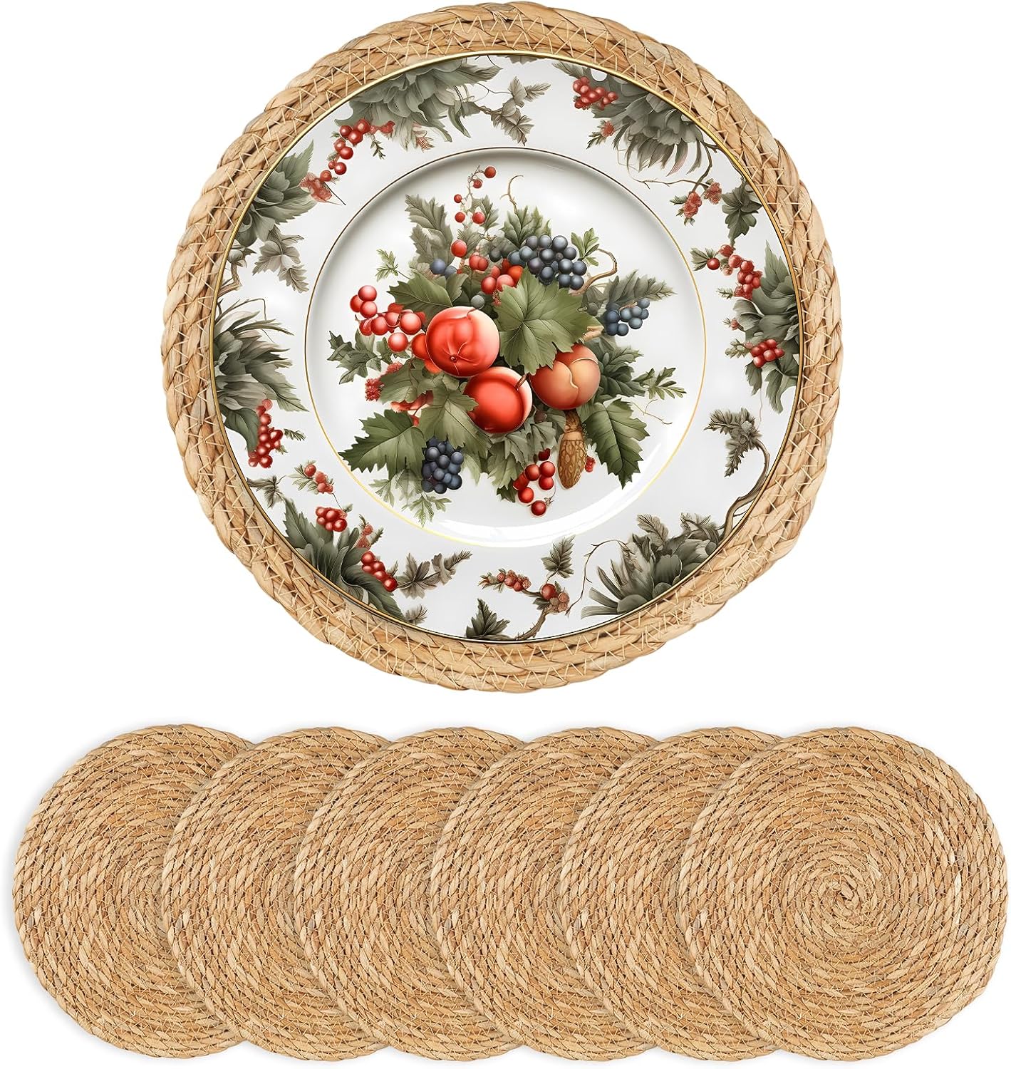 Round Woven Placemats Set of 6 - Boho Rattan Table Mats