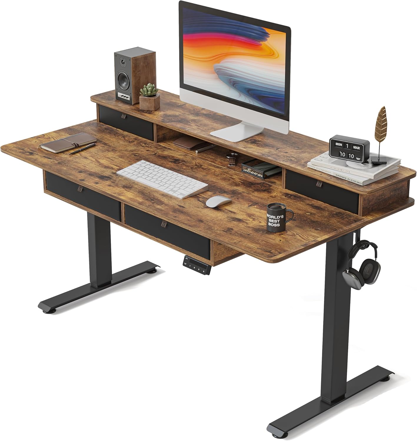 FEZIBO 48 Electric Standing Desk with 4 Drawers - Spacious Storage & Height Adjustment