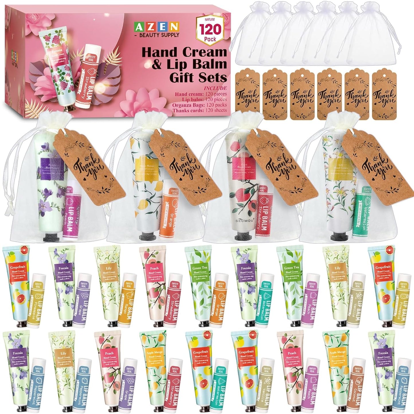 Hand Cream and Lip Balm Bulk Set for Wedding Favors and Gifts