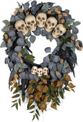 24 inch Halloween Wreath for Front Door with Artificial Skulls