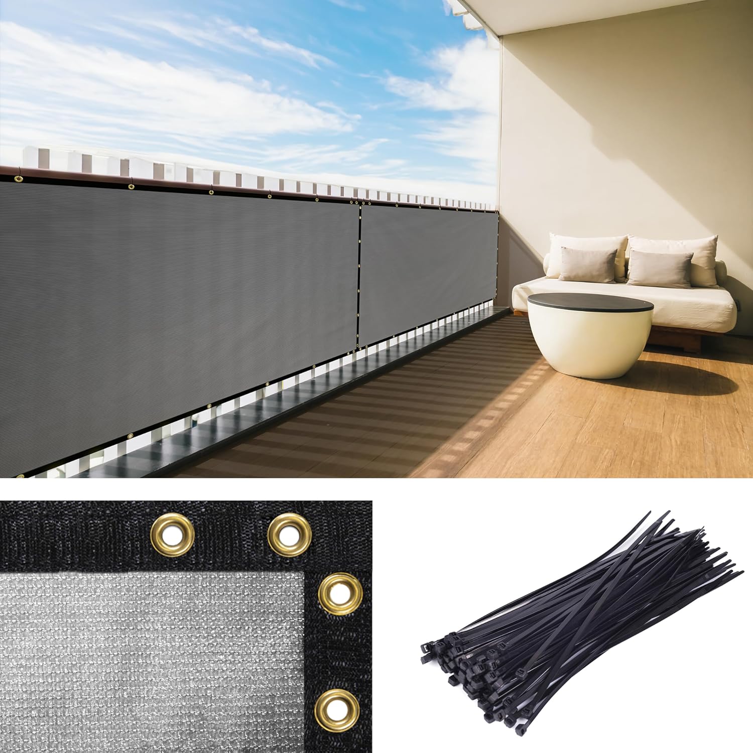 Royal Shade 3ft x 113ft Grey Balcony Privacy Screen for Outdoor Use