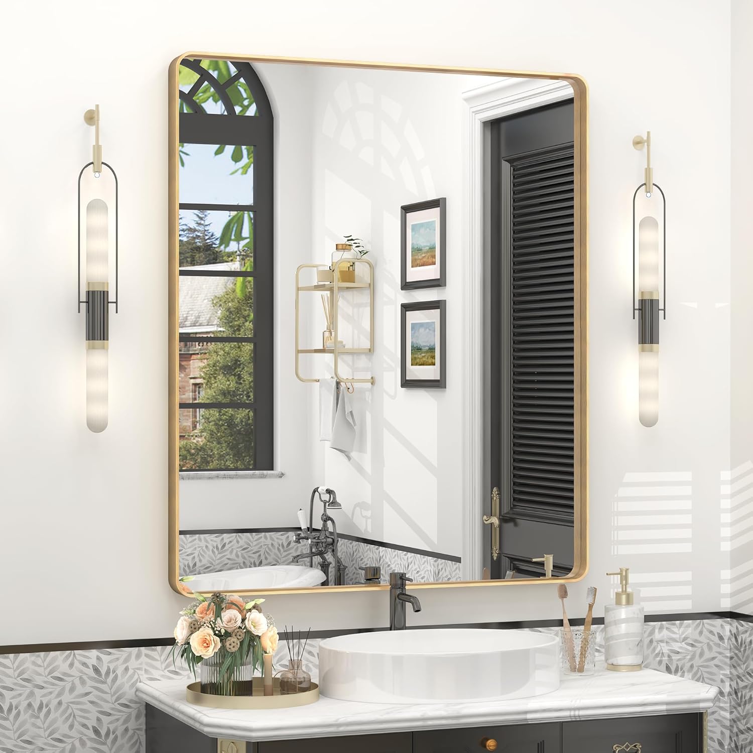 30x36 Gold Framed Bathroom Mirror with Shatterproof Glass