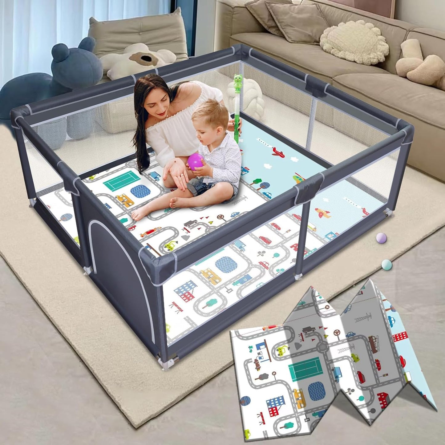 Baby Playpen with Mat for Safe Indoor Playtime Activities