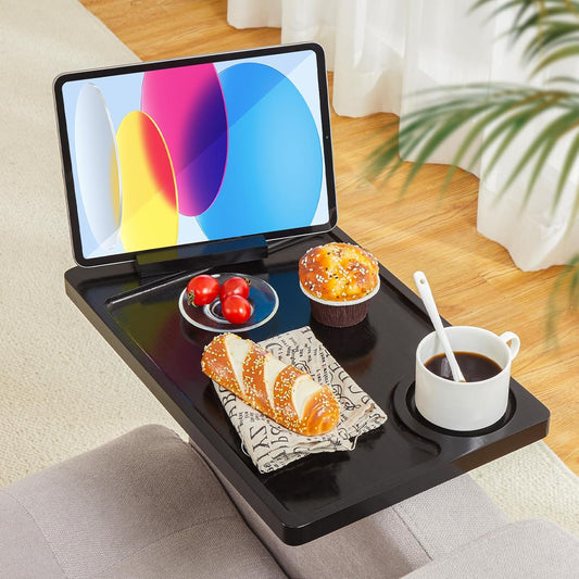 Siumir Bamboo Couch Arm Tray - 360 Rotatable Phone/Cup Holder