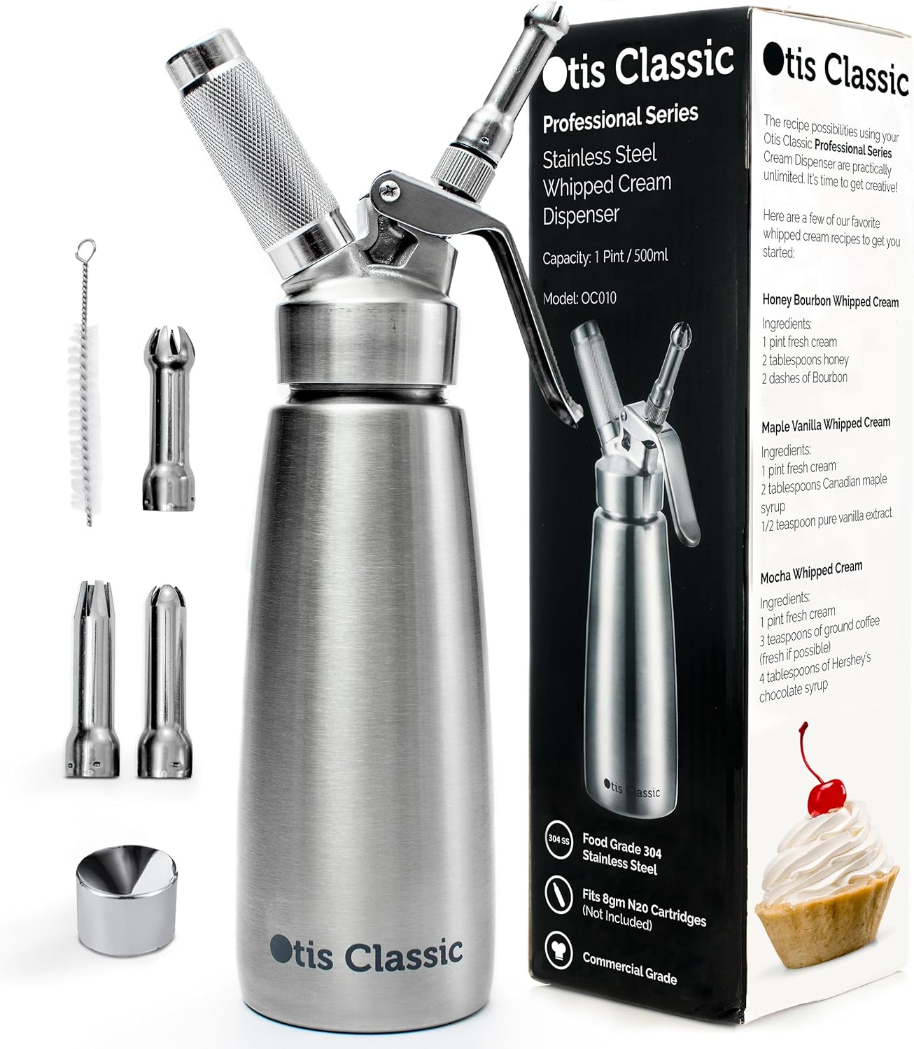 Otis Classic Stainless Steel Cream Dispenser - Commercial Grade Quality