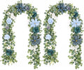 Artificial Eucalyptus Garland with Flowers - Dusty Blue, 12.14 ft