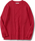 Oversized Crewneck Cable Knit Sweater for Women - Casual Style