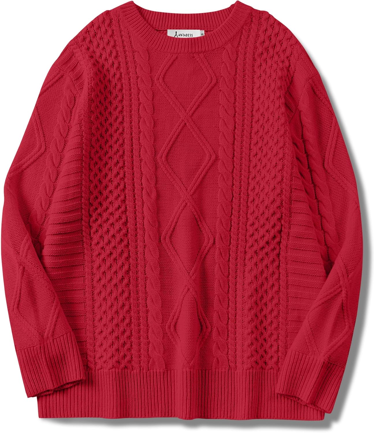 Oversized Crewneck Cable Knit Sweater for Women - Casual Style