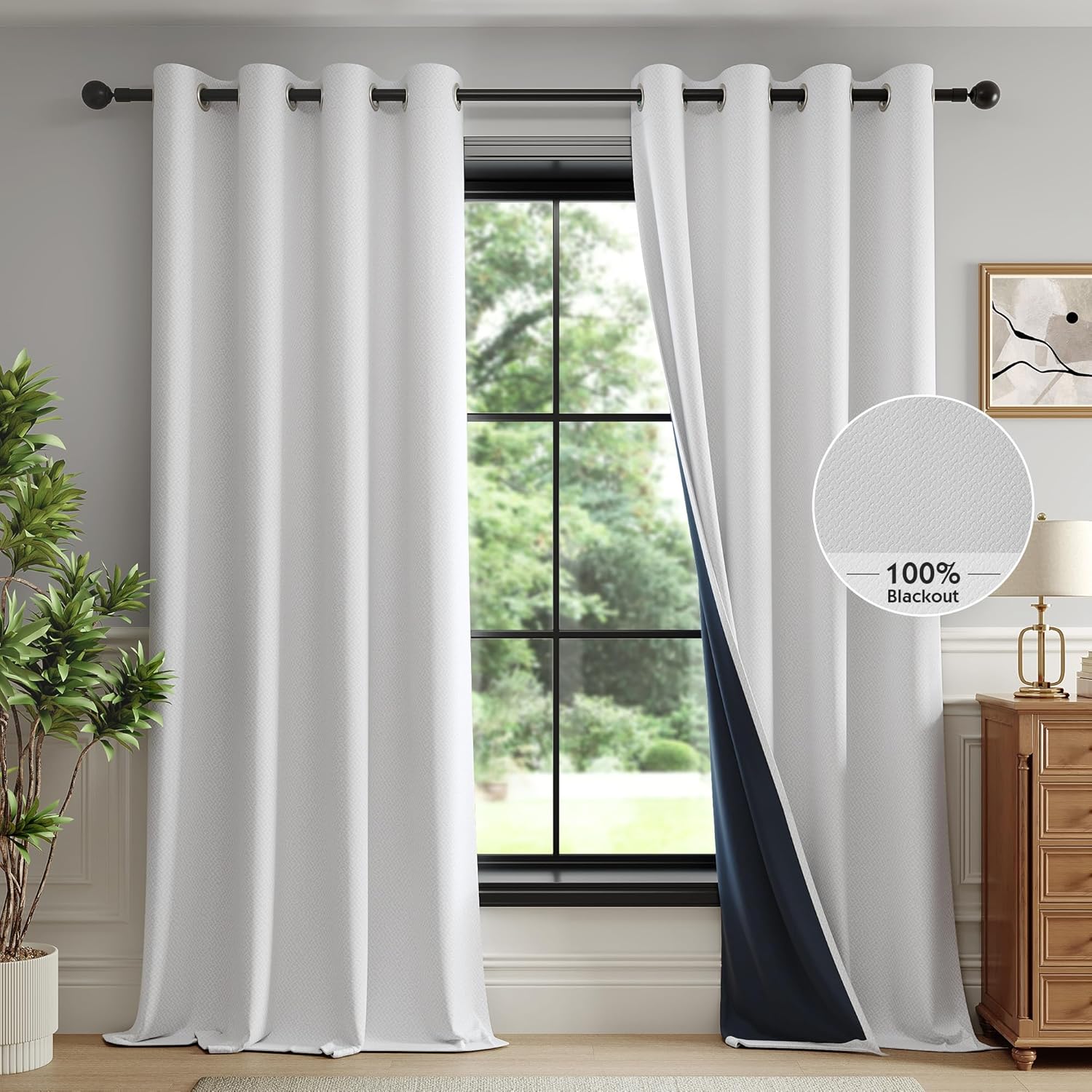 FMFUNCTEX 100% White Blackout Curtains for Maximum Privacy