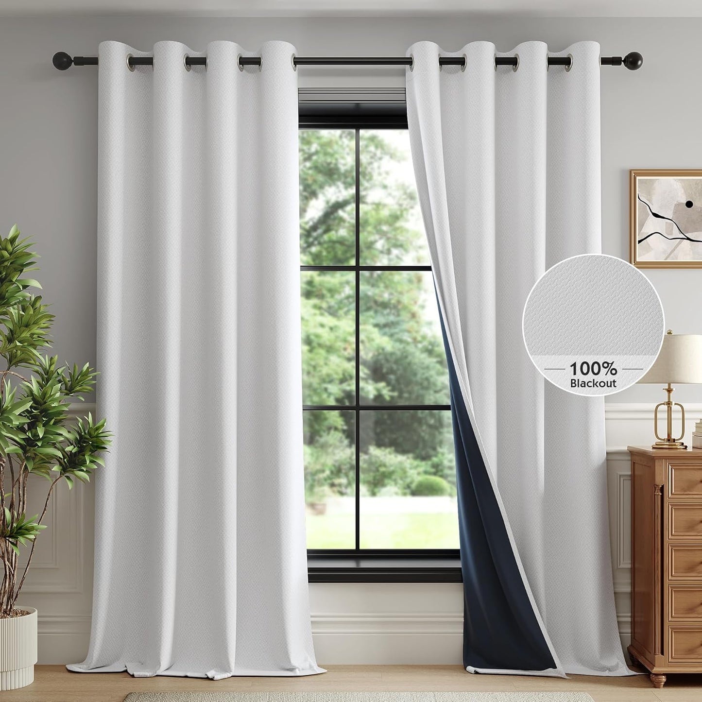 FMFUNCTEX 100% White Blackout Curtains for Bedroom and Living Room