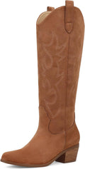 White Cowgirl Boot Knee High Western Boots for Women - Mid Heel