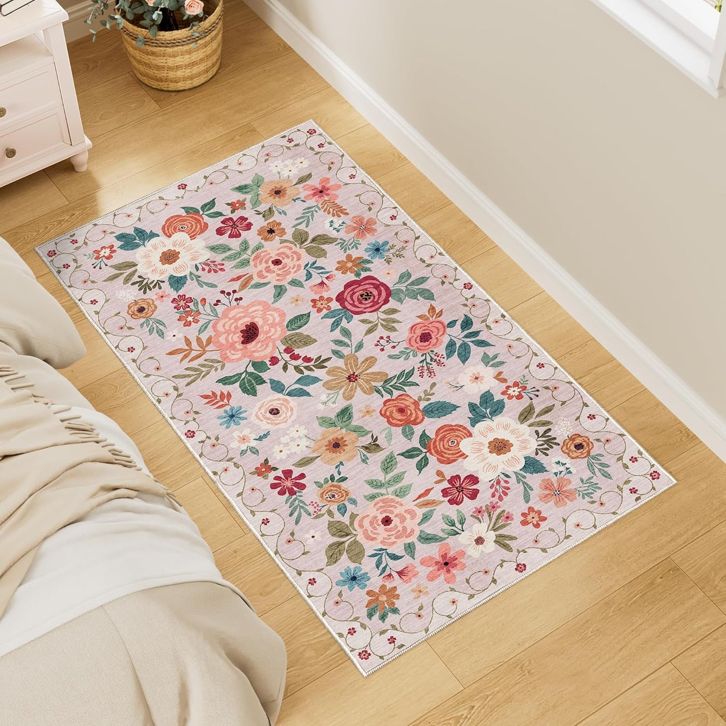 DUKINO 2x4 Washable Floral Runner Rug for Entryway and Kitchen