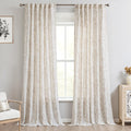 Brown Floral Curtains 120 in Length Linen Panels - Light Filtering