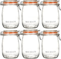 Wide Mouth Mason Jars with Airtight Lid 6 Pack 32oz - Large Clear