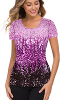 Womens Full Sequin Tops Glitter Party Shirt Short Sleeve - Sparkle can