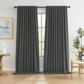 Full Blackout Linen Curtains 102 in Long Dark Grey - Complete Room