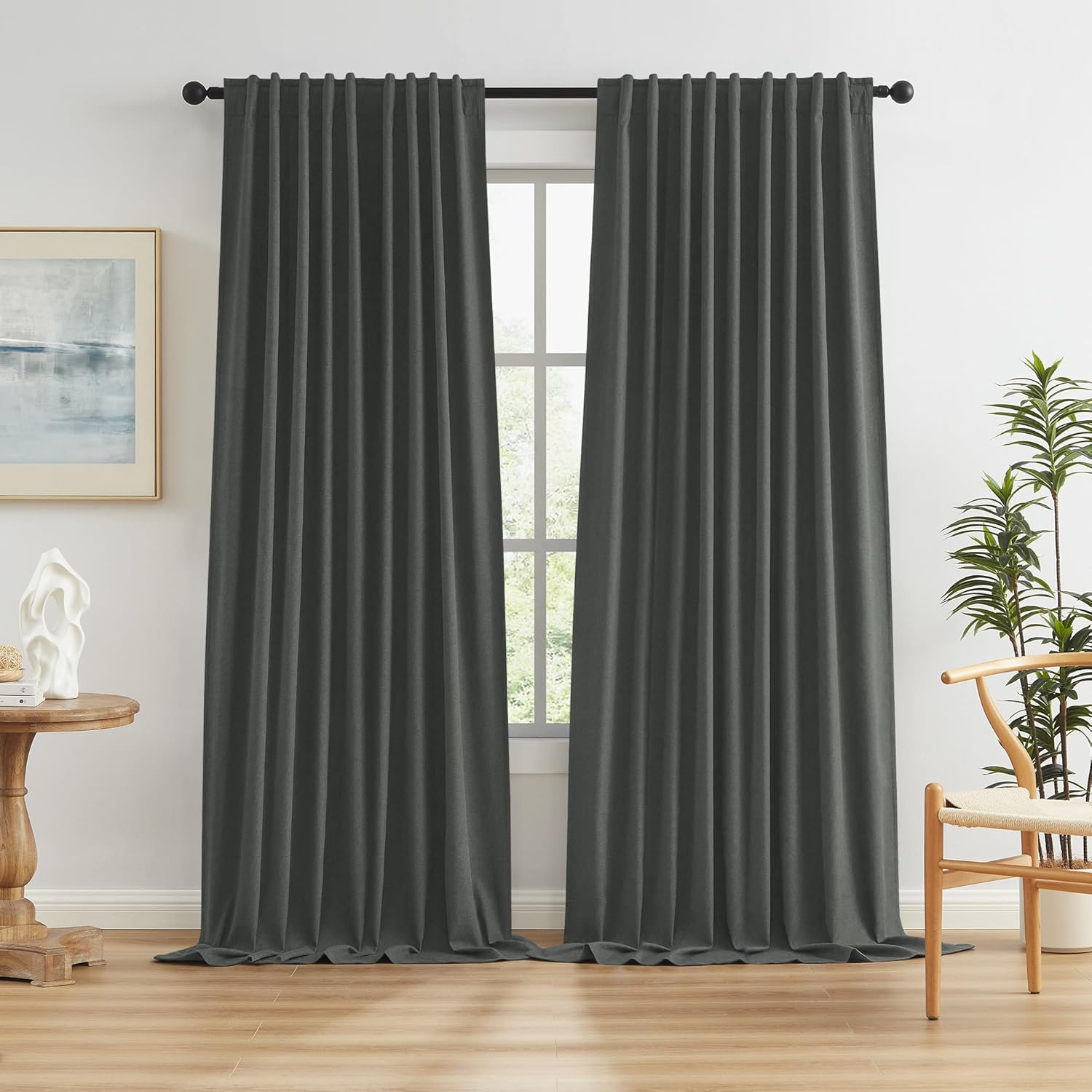Full Blackout Linen Curtains for High Ceilings and Sliding Doors