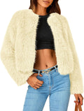 Women's Faux Fur Cropped Jacket Winter Coat - Shaggy Fleece Warm