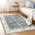 WITSHOCK 4x6 Area Rug Blue - Machine Washable Low Pile Vintage Style