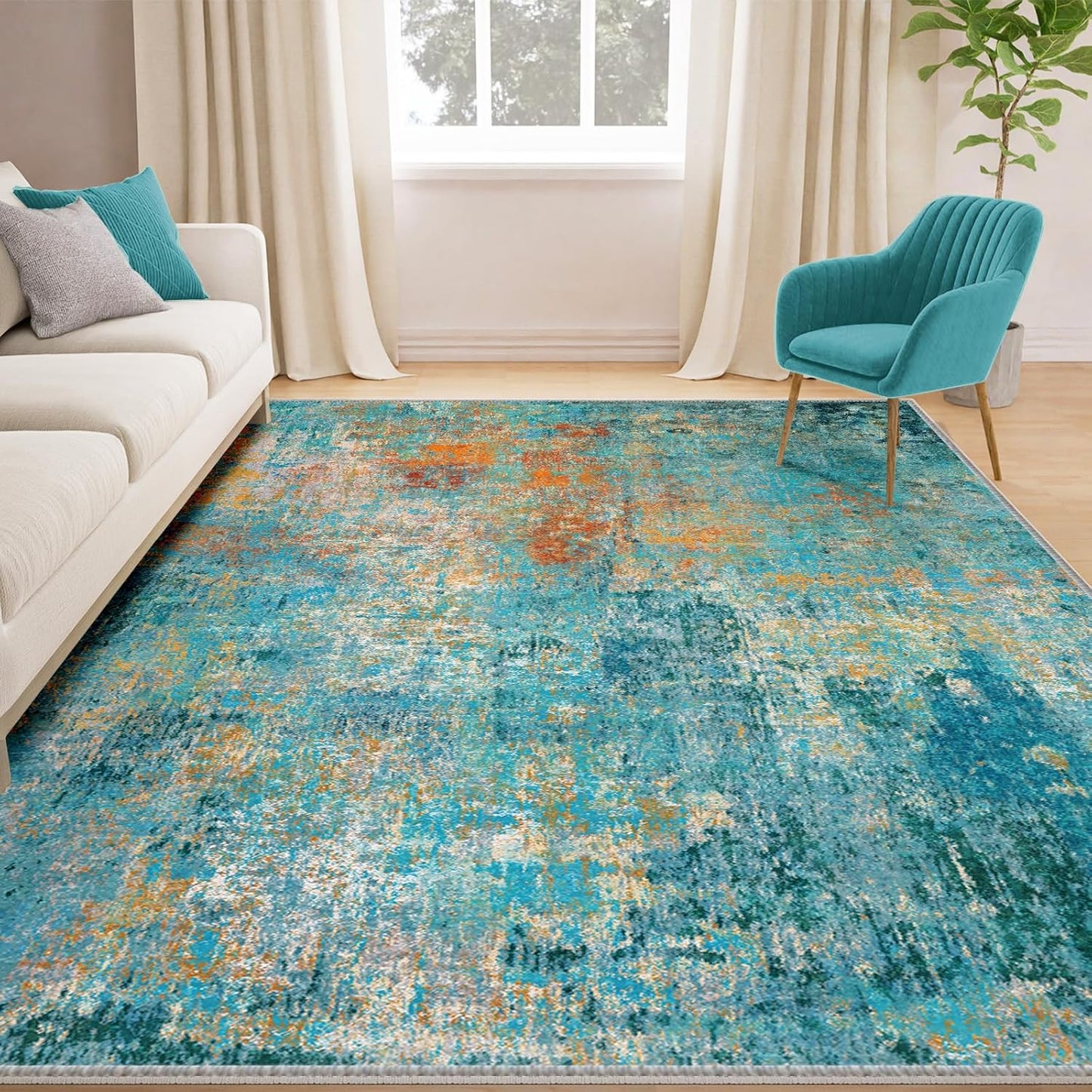 Washable Area Rugs 5ftx7ft Non-Slip Modern Abstract Soft Design