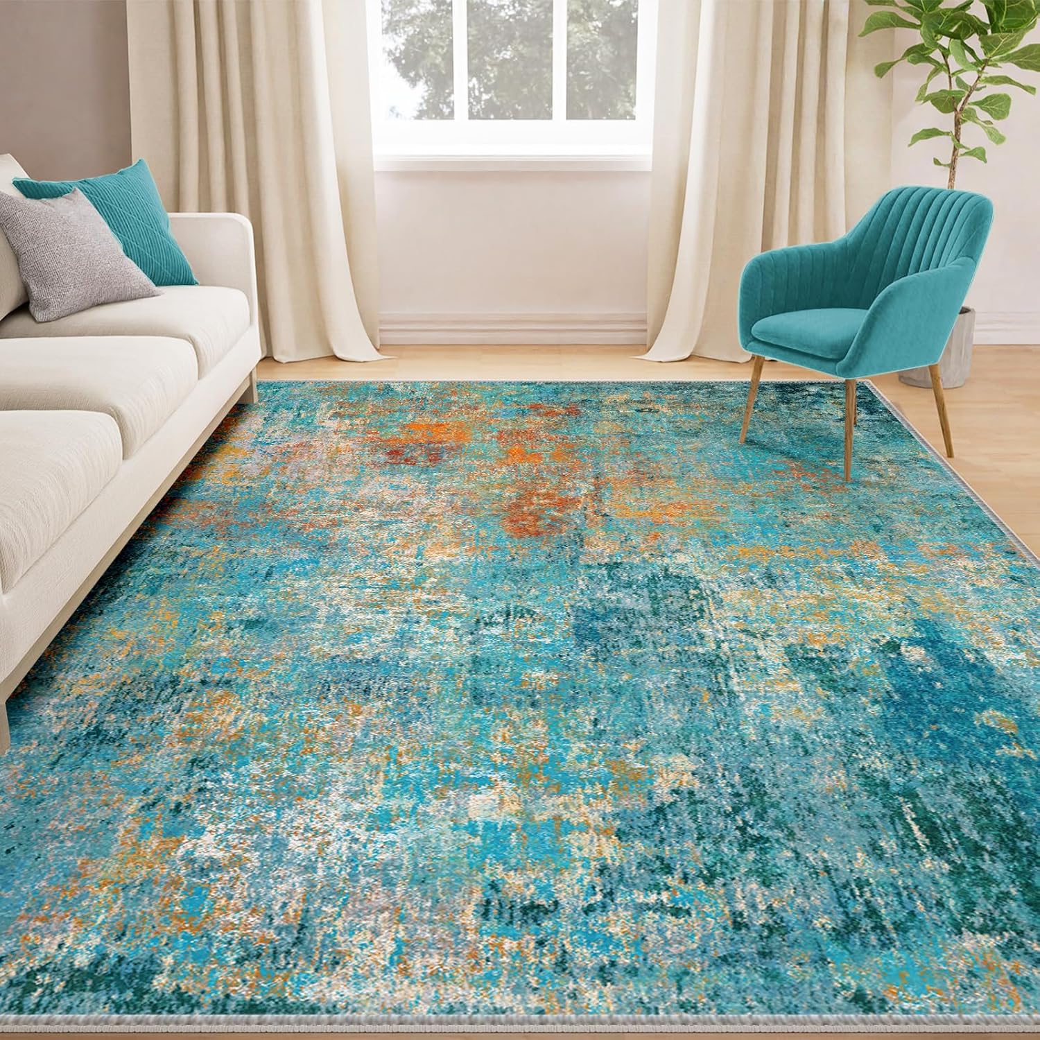 Washable Area Rugs 5ftx7ft Non-Slip Modern Abstract Soft Design