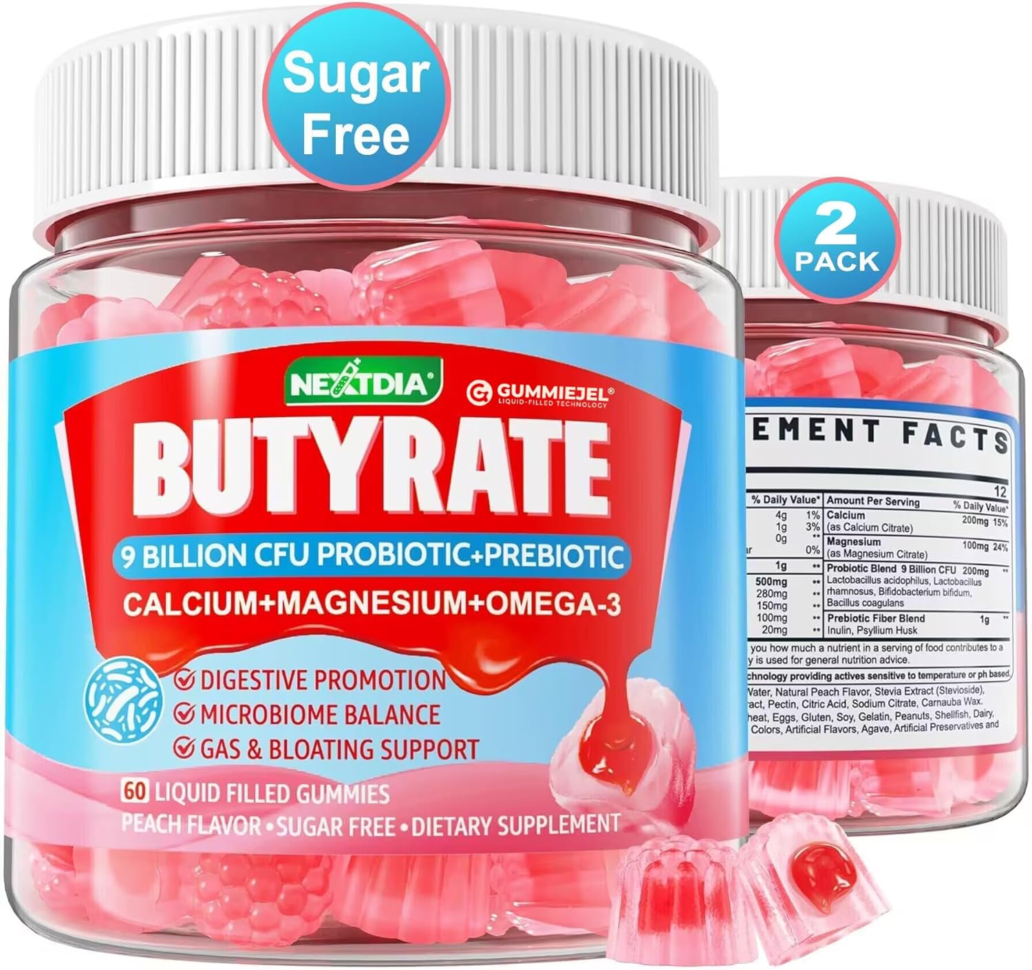Butyrate Gummies with Probiotic, Prebiotic, and Omega-3 Support