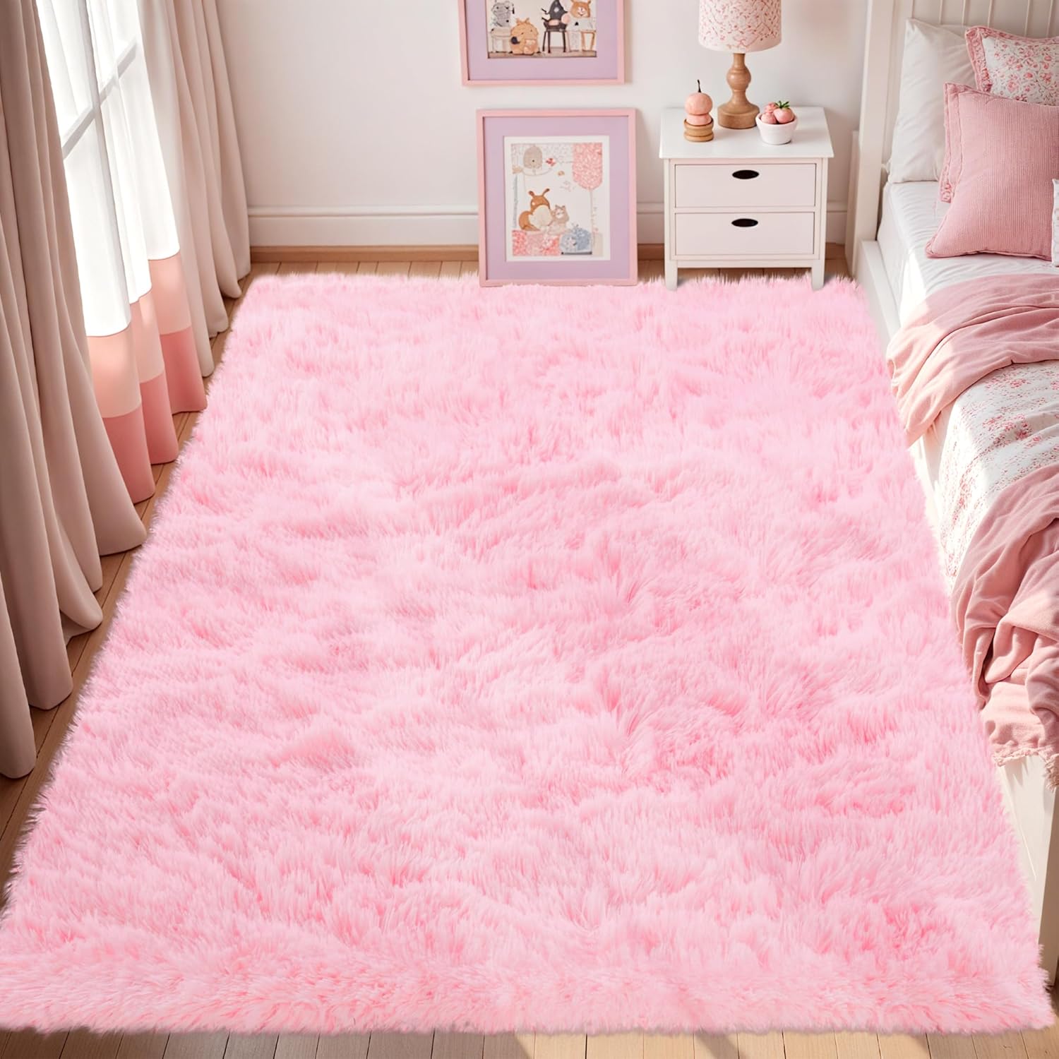 Fluffy Pink Area Rug for Bedroom Living Room Soft 4x6 Fuzzy