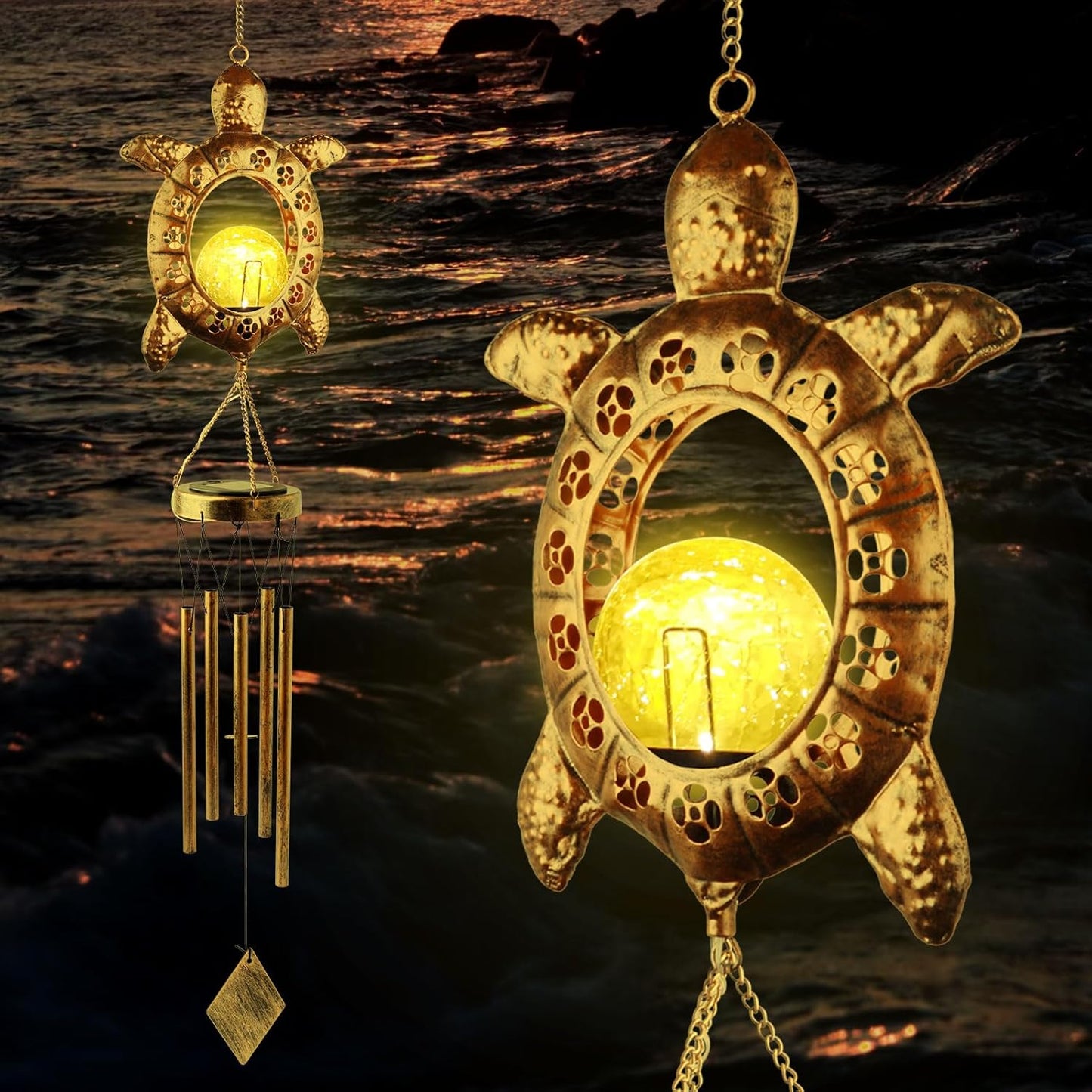 Solar Turtle Wind Chimes for Outdoor Garden Decor and Gifts