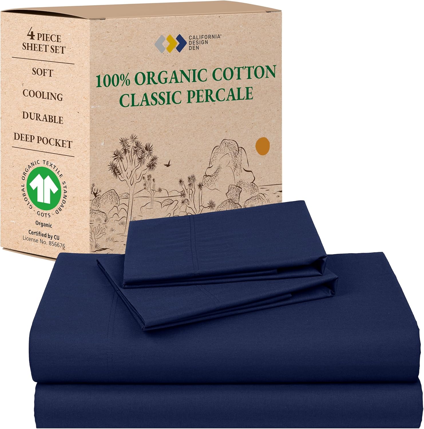 California Design Den Organic Cotton Sheets Full Set - Navy Blue