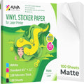 Printable Vinyl Sticker Paper for Laser Printer - 100 Sheets Matte