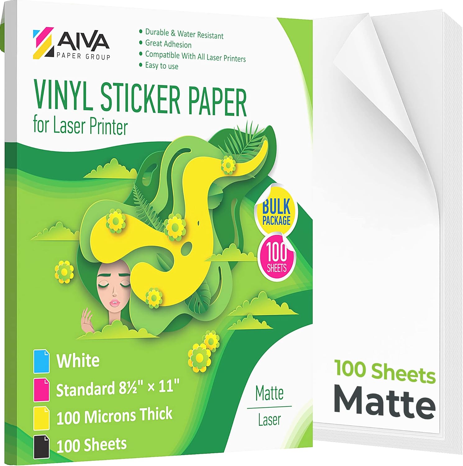 Printable Vinyl Sticker Paper for Laser Printer - 100 Sheets