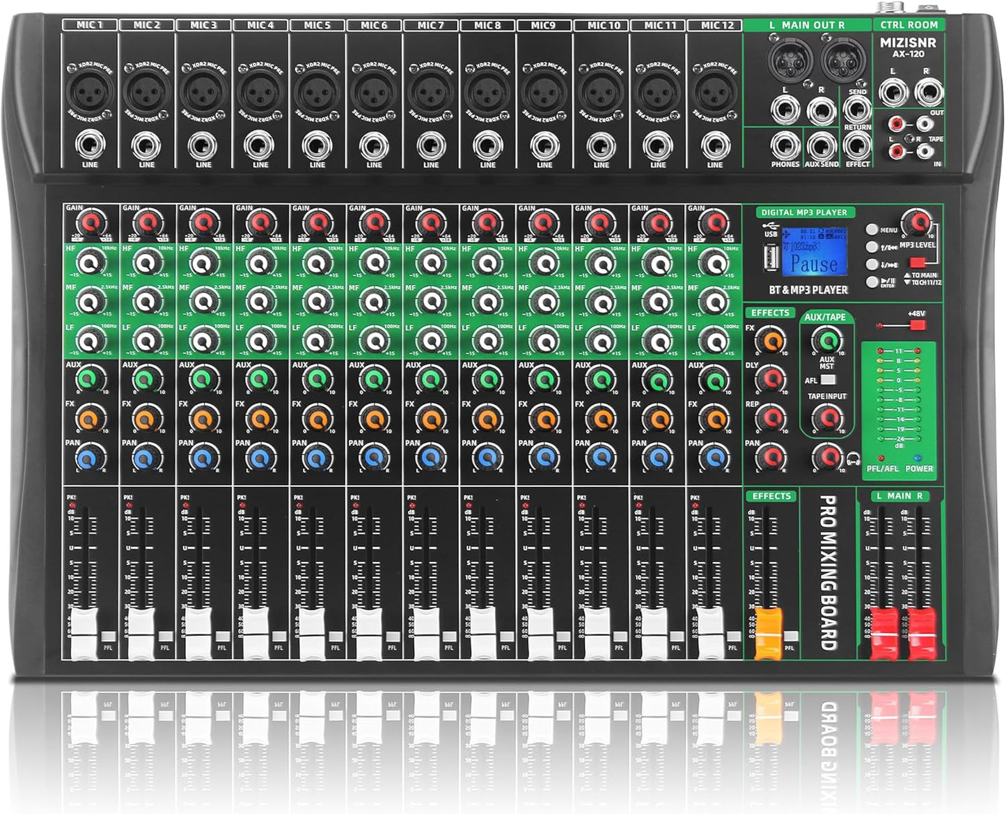 12 Channel Audio Mixer for Professional DJ Sound Mixing