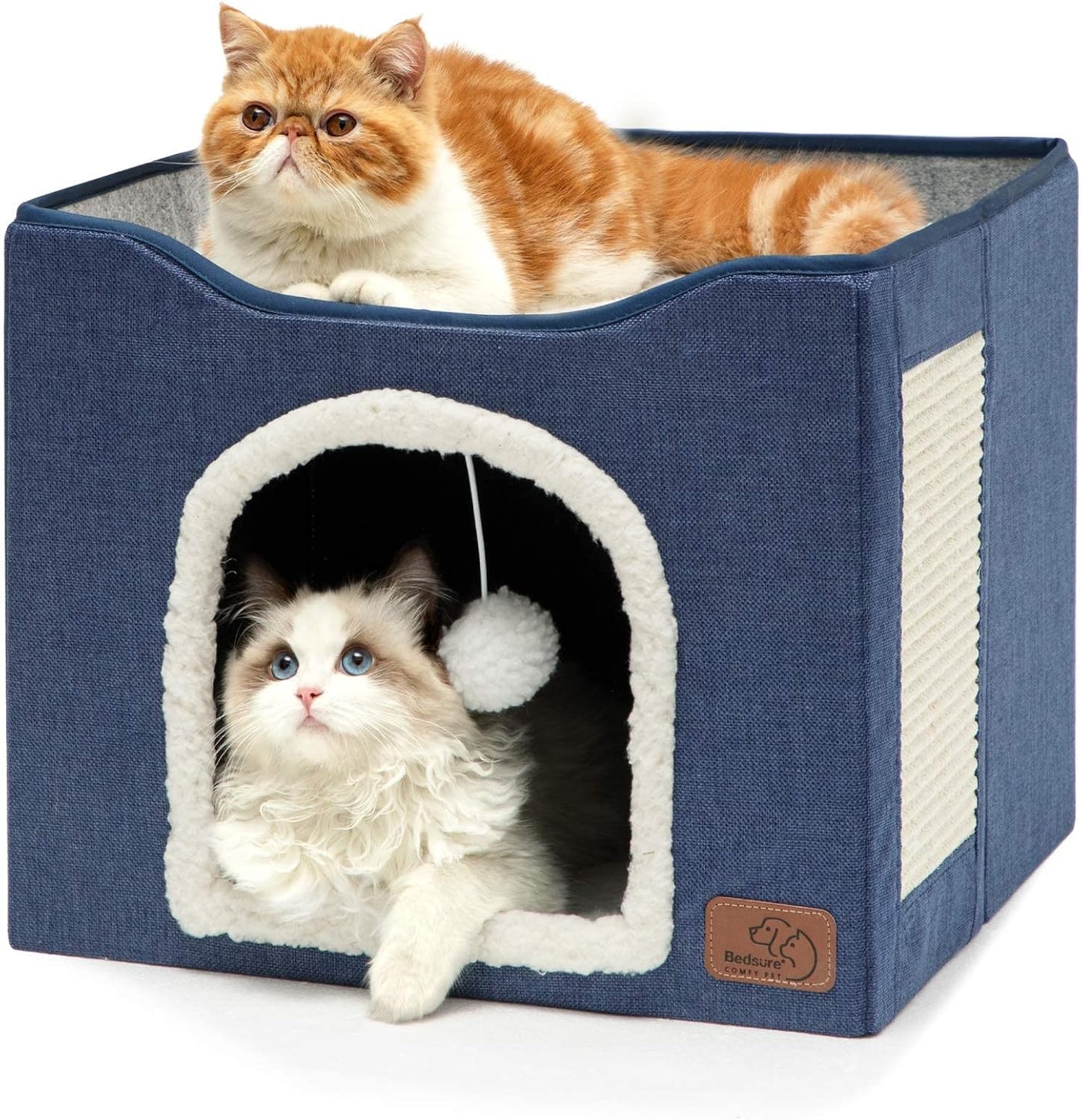 Cozy Cat Hideaway with Scratch Pad and Fluffy Ball for Cats
