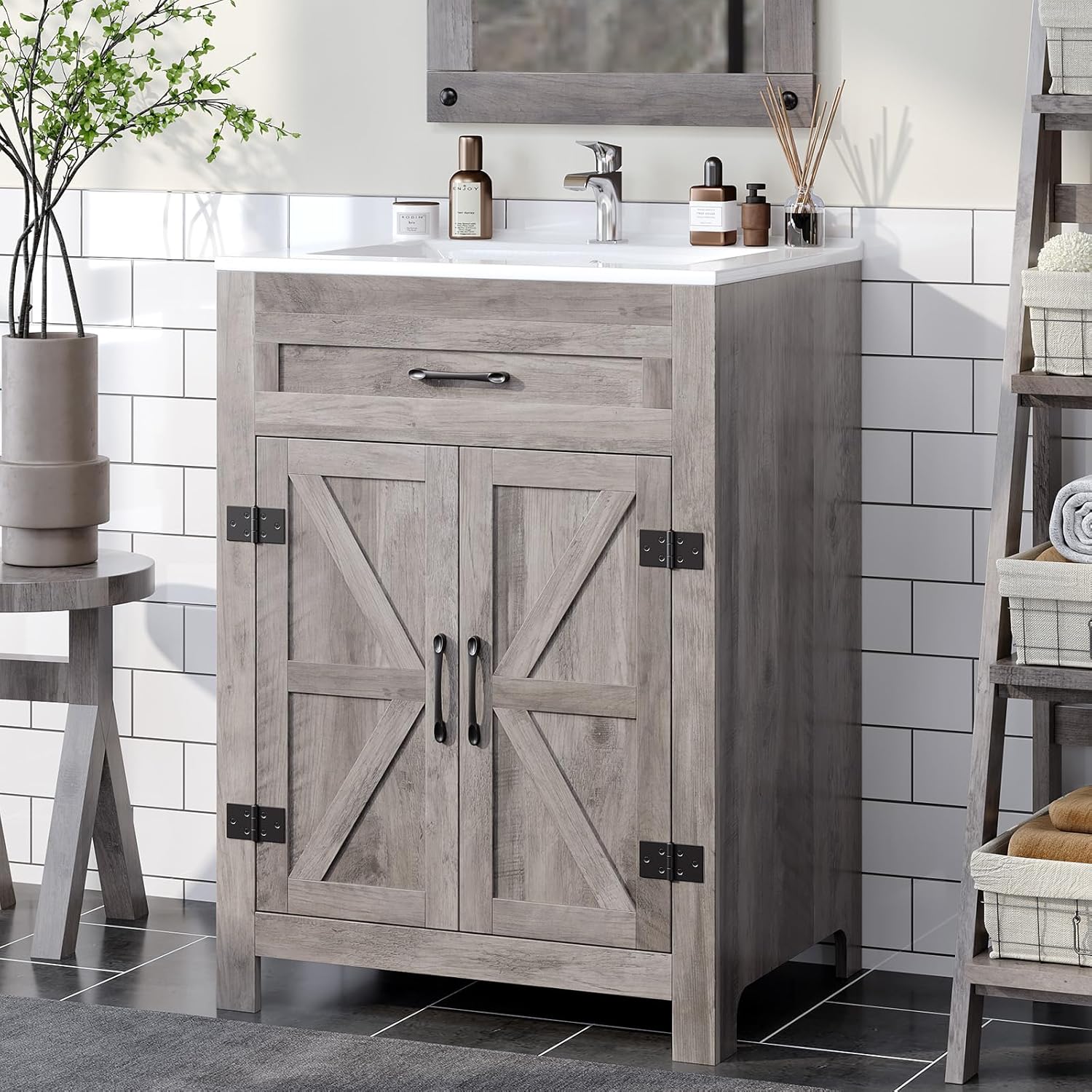 VINGLI Farmhouse Bathroom Vanity with Ceramic Sink for Style
