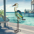 Solar Heron Metal Crane Statue Garden Heron Sculpture - 24in Coastal