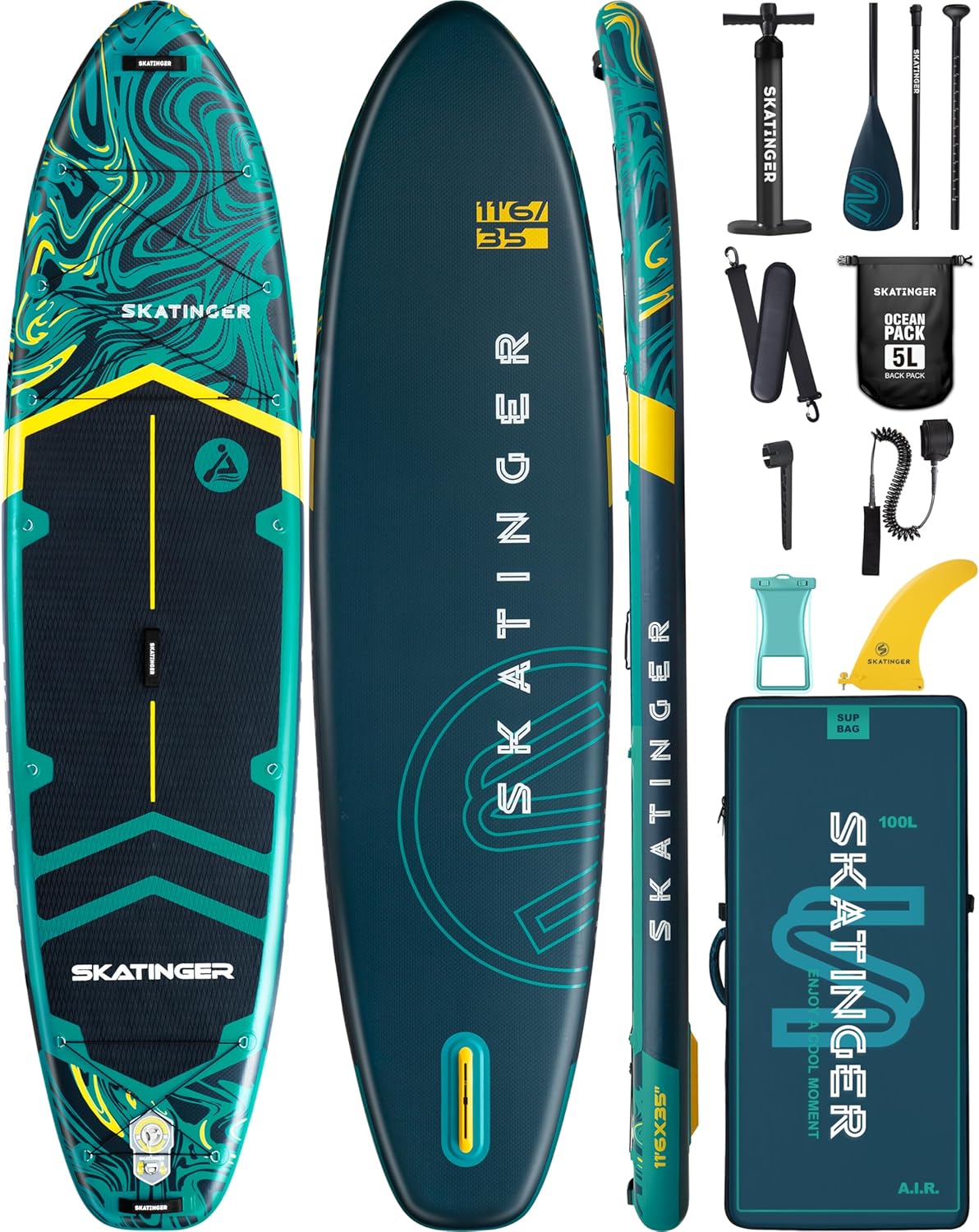 11ft 6in Super Wide Inflatable Paddle Board for Families & Fun