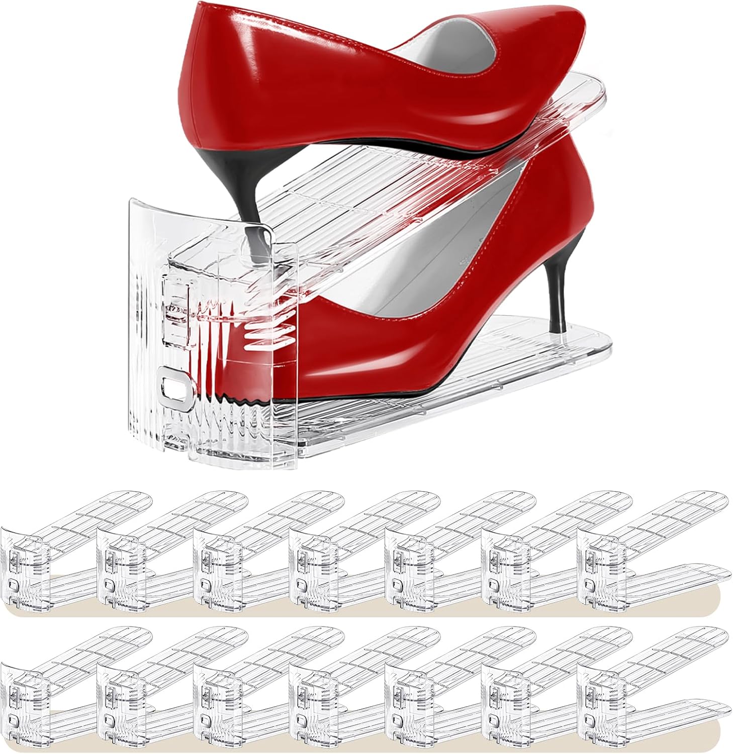 Shoe Slots Organizer 15 Pack - Adjustable Space Savers for Shoes