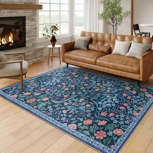 Moynesa Floral Washable Rug, Boho 5x7 Area Rugs for Home