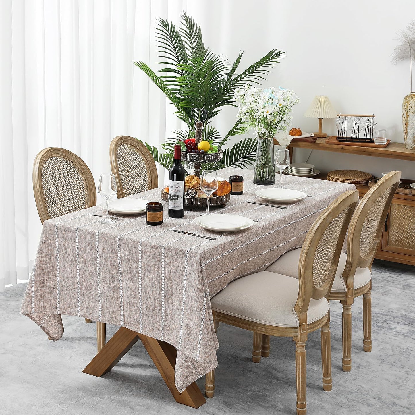 Farmhouse Style Linen Tablecloths for 6 Foot Rectangle Tables