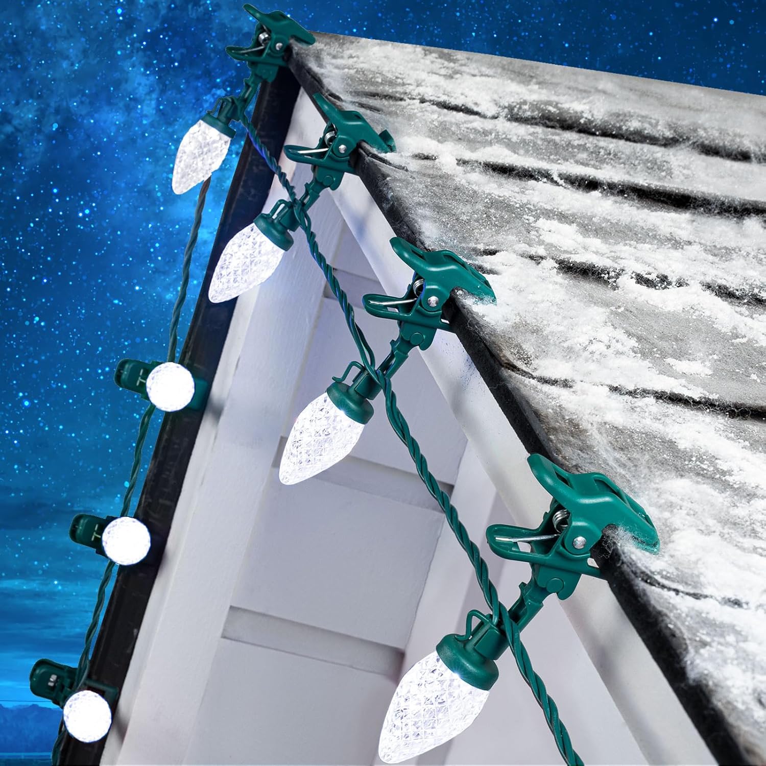 C9 LED Christmas Lights Outdoor with 50 Spring Clips for Decor