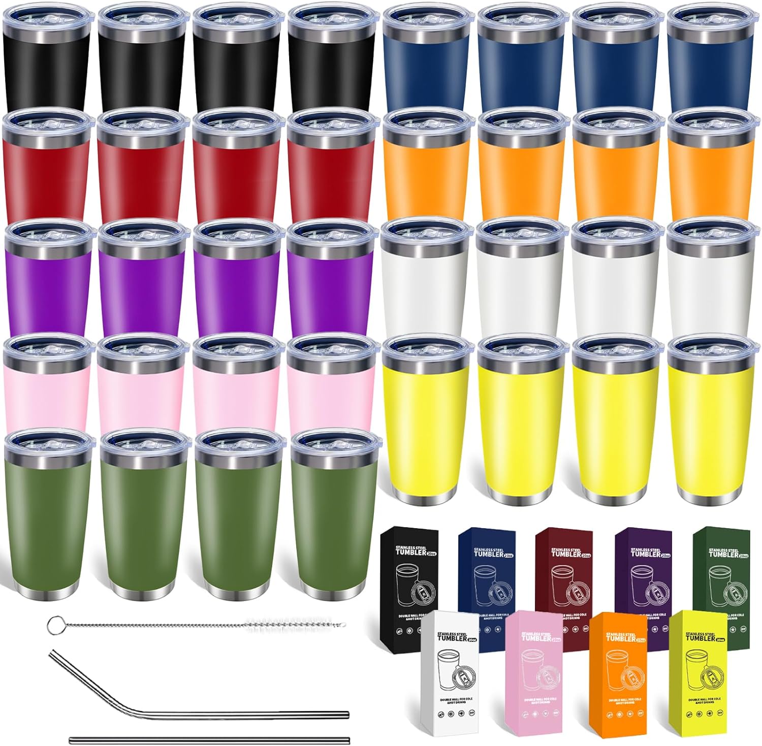 36 Pack 20oz Stainless Steel Tumblers for Hot Cold Drinks