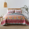 Boho Style Twin Size Quilt Set Reversible Bohemian Floral Strip Quilt